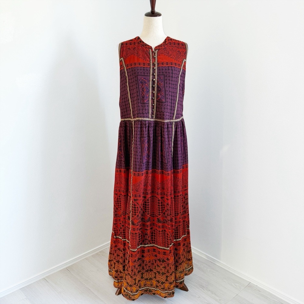 Vintage Jessica London Dress Womens 22 Plus Red Purple Maxi Bohemian Artsy Indie
